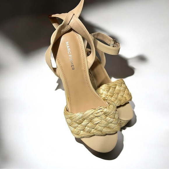 🌻NEW Marc Fisher Boho Steel Raffia Block Heel Sandal Size 9.5 - Picture 7 of 10